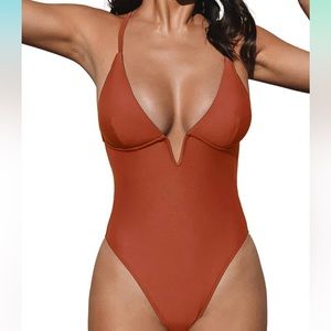 One Piece Deep V-Neck Swimsuit